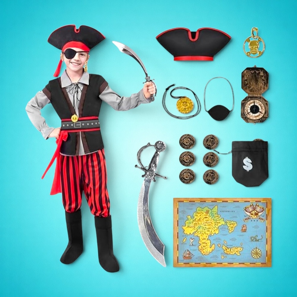 Spooktacular Creations Pirate Costume Kids Size L 10-12 Deluxe Accessory Set NEW